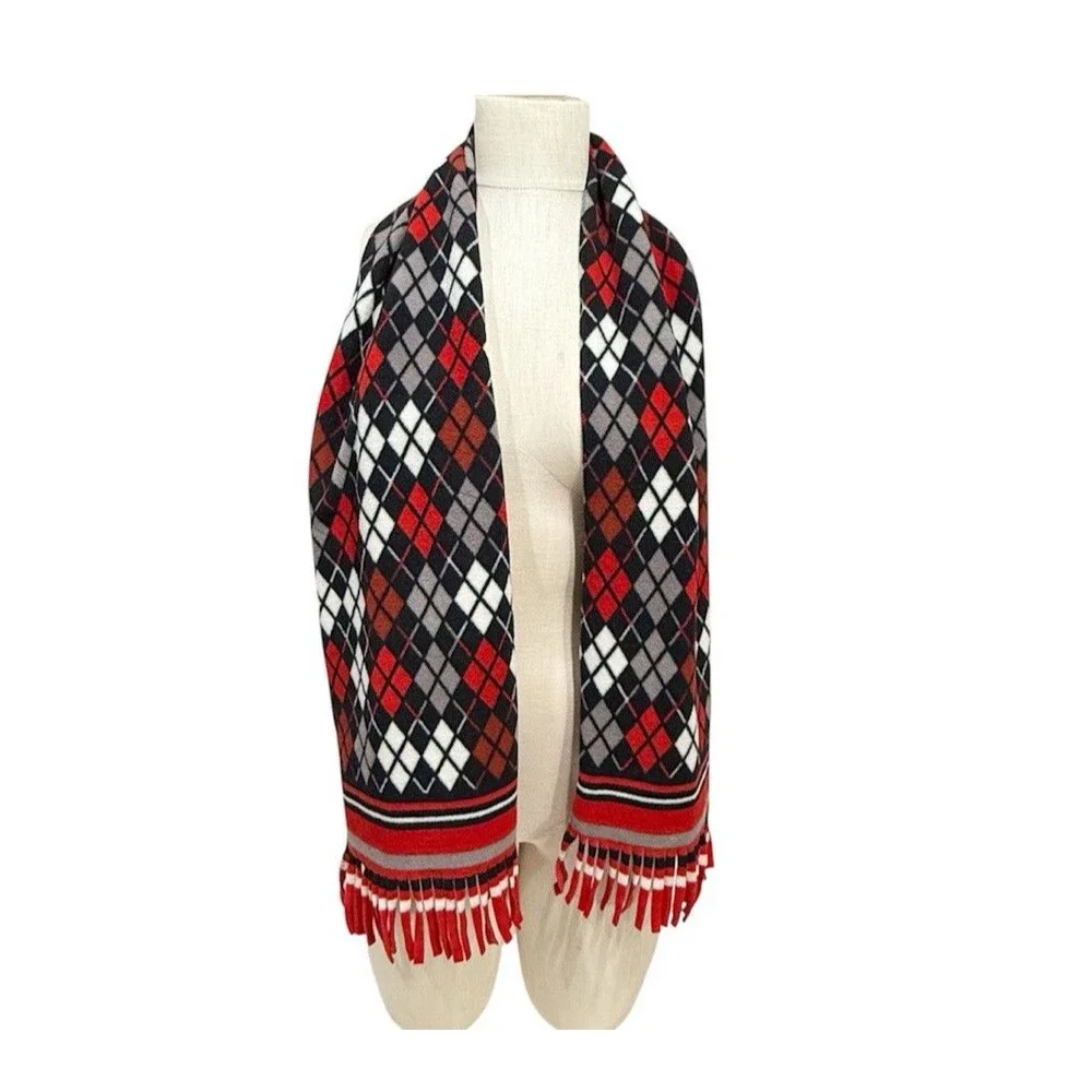 ST JOHNS BAY Argyle Scarf fleece 56 Inch Long Fringe Unisex Multicolor